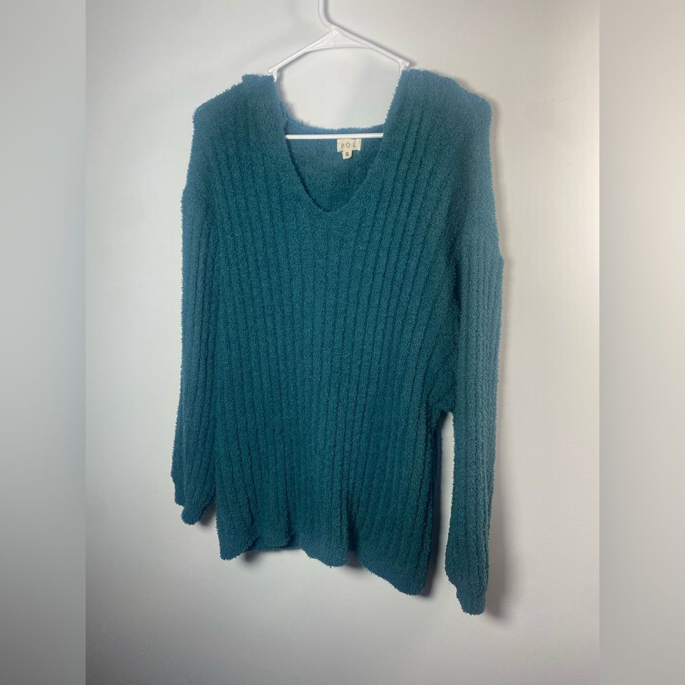 POL Deep Teal V-Neck Hooded Sweater